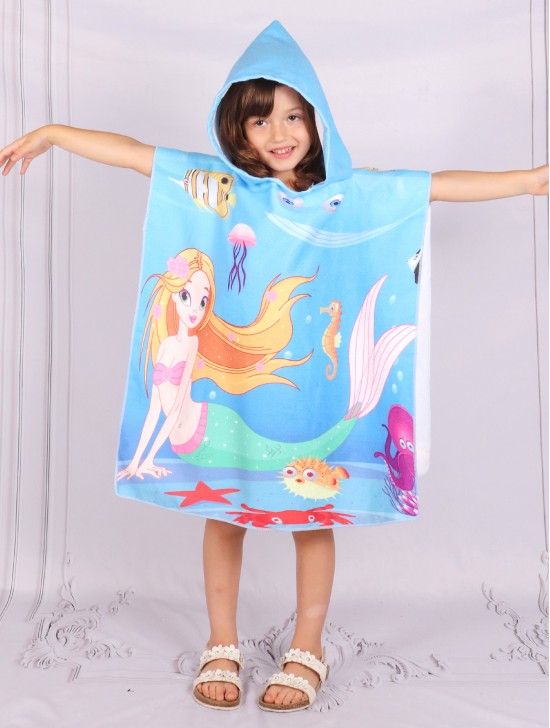 Kids Mermaid Patterned Hoodie Towel